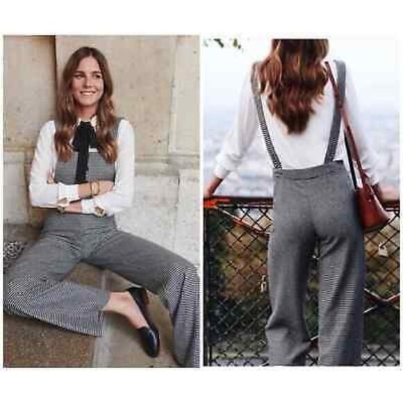 Sezane Pants - Sezane houndstooth Ernest jumpsuit overall linen blend sz 10 (40)